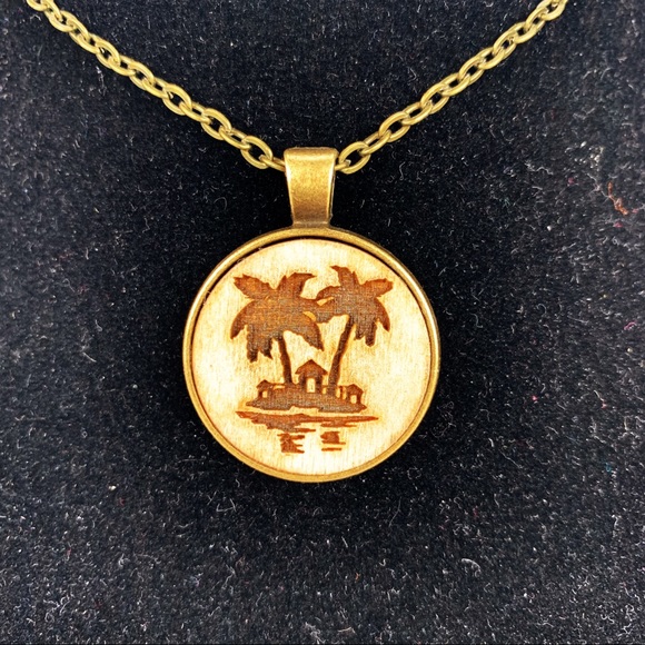 Wood Laser Engraved Beach Theme Necklace 24” - Picture 3 of 6